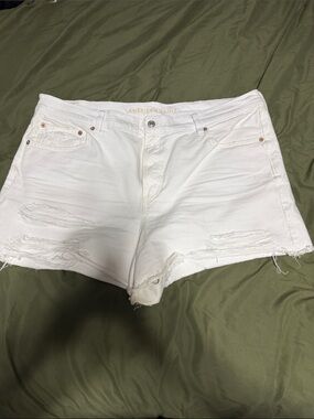 American Eagle Outfitters White Distressed Frayed Denim Shorts